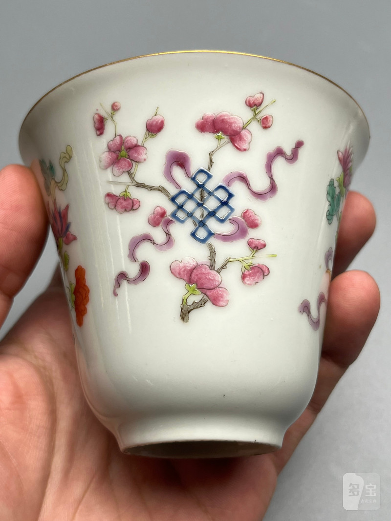 清道光  粉彩花卉八吉祥纹盖杯 - 图10
